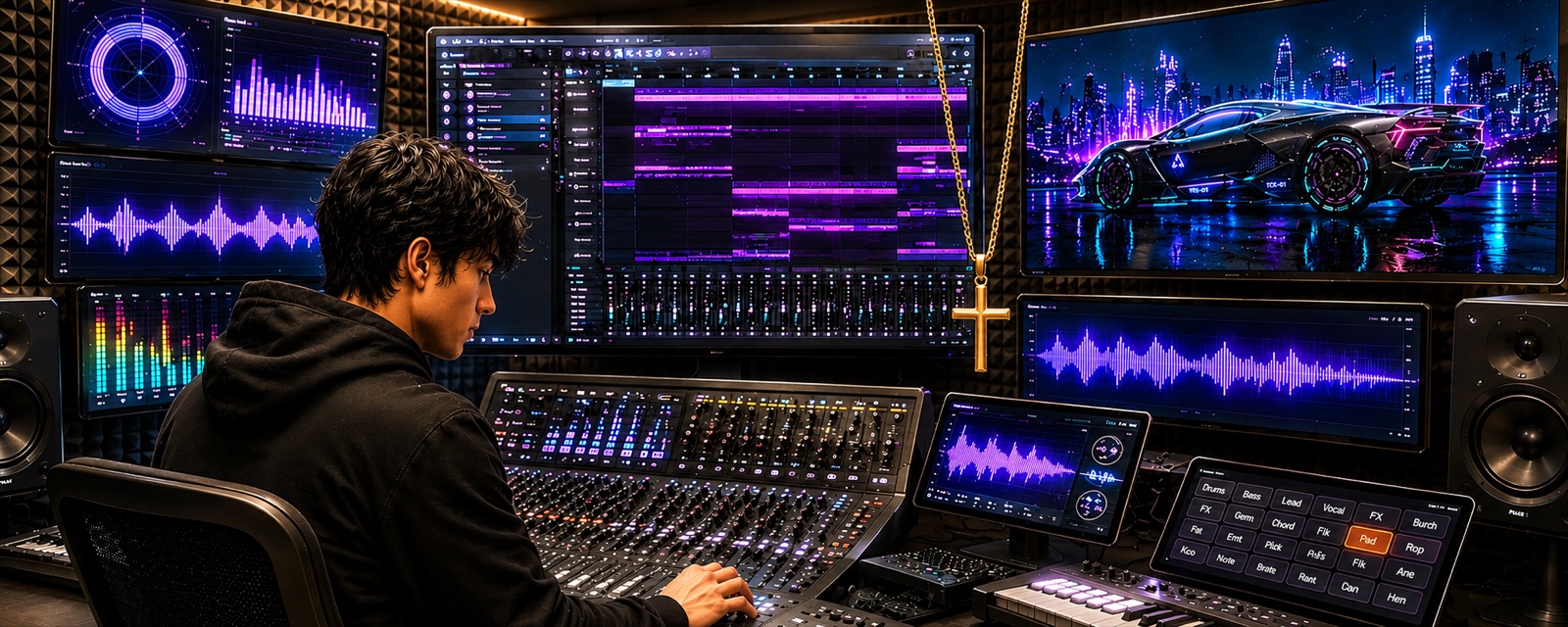 The studio console where the songs are produced